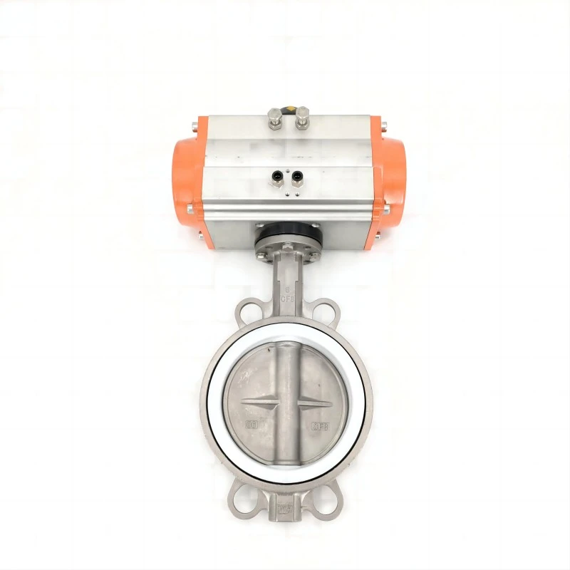 Pneumatic stainless steel PTFE wafer butterfly valve show Pneumatic stainless steel PTFE wafer butterfly valve show